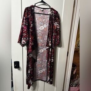 LuLaRoe Velvet Floral cardigan duster sweater Burgundy pink Orange white